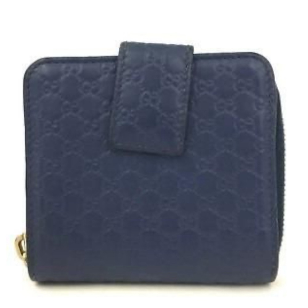 Gucci Micro Ssima GG Logo Leather Bifold Wallet Blue - Picture 2 of 6